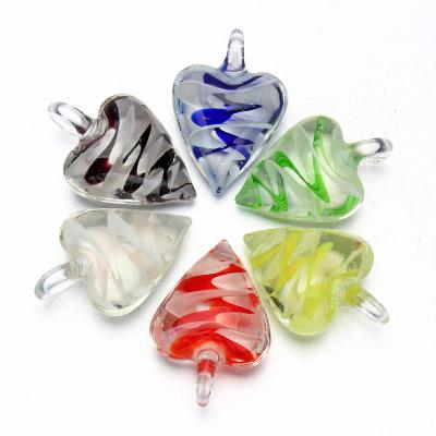 China Spell Murano Glass Heart Flower Stripe Lampwork Glass Beads Pendants Diy Punk Necklace for sale