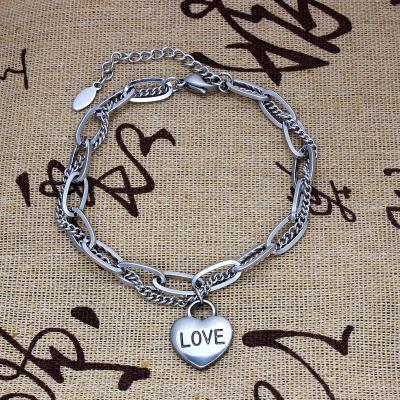 China Silver BOHEMIA Heart Love Stainless Steel Bangle Charm Bracelet Fashion For Woman Gift Party for sale