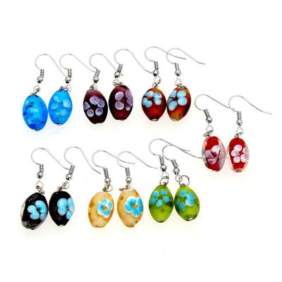 China CLASSIC 3D Flower Glass Earrings Beautiful Multicolor Galss Alloy Circle Dangle Earrings for sale