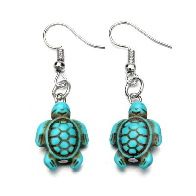 China CLASSIC Animal Turtle Earrings Beautiful Stone Turquoise Alloy Circle Dangle Earrings for sale