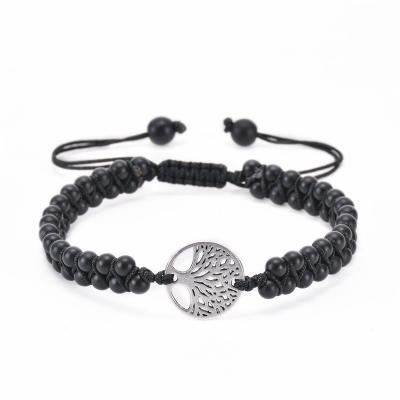 China FASHIONABLE Vintage Matte Black Beads Bracelets Natural Tree Of Life Stone Braided Adjustable Women Bracelets&Bangles Friend Yoga Jewelry for sale