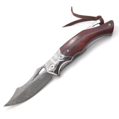 China Red Wooden Camping Non-variable Ball Bearing Damascus Hunting Knife,Hunting,Survival,Self-defense Pocket Knife for sale