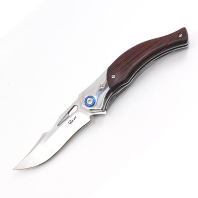 China D2 Blade Redwood Handle Camping Knife Ball Bearing Non-variable Pocket Knife for sale