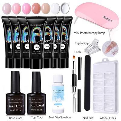 China ABS New Plastic Manicure 15ml Crystal Extension Glue Uv Led Quick-drying Extension Glue Set 15 Pieces Nail Poly Nail Extension Gel Kit Set for sale