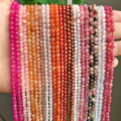 China Popular Natural Stone Faceted Small 2 3 4 Mm Rose Quartz Pink Red Tourmaline Beads Loose Spacer Bead Jewelry Making Necklace Bracelets for sale