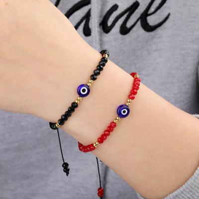 China Wholesale Cute Stain Crystal Glass Evils Eye Beads Braided Resizable Beaded Bracelet Stainless Steel Evil Eyes Bracelet For Women for sale