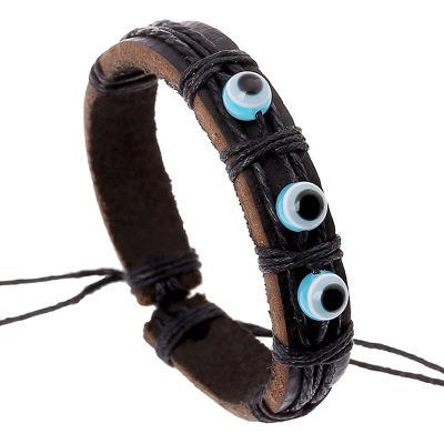 China 2022 casual/sports leather bracelet beading popular fashion wholesale bead leather bracelet for men for sale