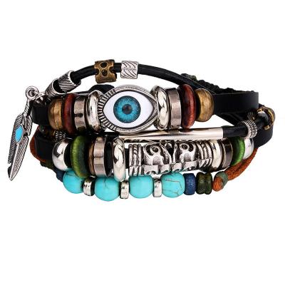 China New Style Adjustable Devil's Eye Beaded Bracelet Bangle Casual/Sporty Bad Leather Bracelet Trend for sale