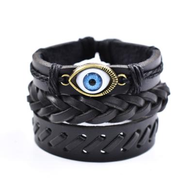 China Vintage Combination Zinc Alloy Antique Blue Multilayer Bracelet Casual/Sporty Blue Eyes Handwoven Leather Bracelet for sale