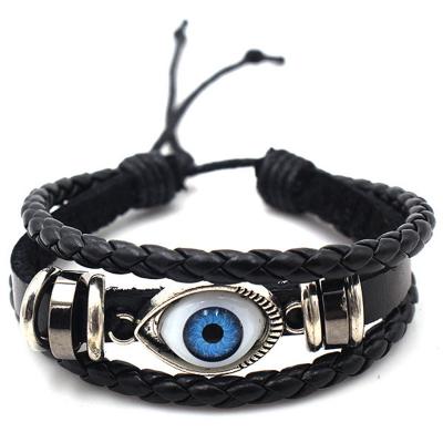 China Devil Eye Bracelet 2022 Fashion Charm Blue Eyes Vintage Devil Leather Bracelet Jewelry Casual/Sports Gift for sale