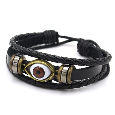 China Blue Leather Casual/Sporty Leather Devil's Eye Beads Bracelet Fashion Bangle Decoration Jewelry Beaded Rope Leather for sale