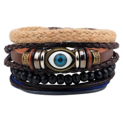 China Boutique casual/sporty devil's eye bracelet fashion beads wax rope devil's eye bracelet wooden bead weaving beaded devil's eye for sale