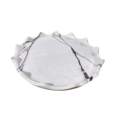 China Sustainable Hot Sale Marble Tray Chinese White Marble Dining Plate for sale