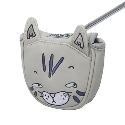 China Wholesale Customized Lazy Cat PU Leather Golf Putter Mallet Covers Magnetic Putter Cover for sale