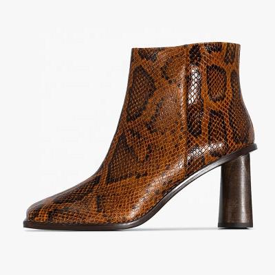 China Wholesale Durable Snake PU Material Boots Women Heels Square Toe Ankle Boots for sale