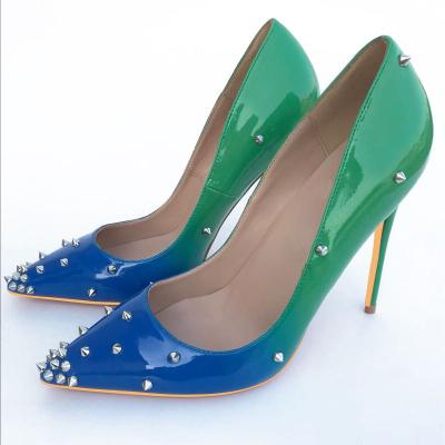 China Round Hand Made High Heel Studs Shoes Women Fashion Style Factory Directly Rivet Pumps for sale