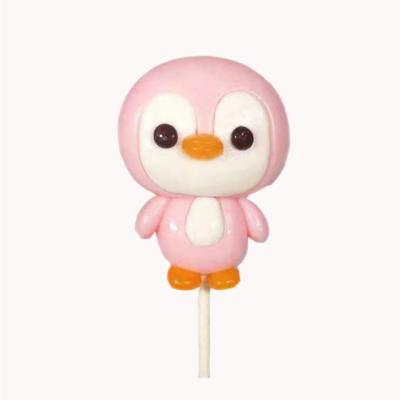 China Creative Penguin Shape Lollipop Children's Banquet Sugar Free Cartoon Fruit Manual Candy Shape for sale