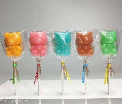 China Cartoon Sugar Free Bear Lollipop Custom Children's Gift Big Lollipop Fruit Candy for sale