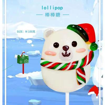 China Christmas Eve Lollipop Gift Christmas Snack Candy Christmas Bear Sugarless Lollipop for sale