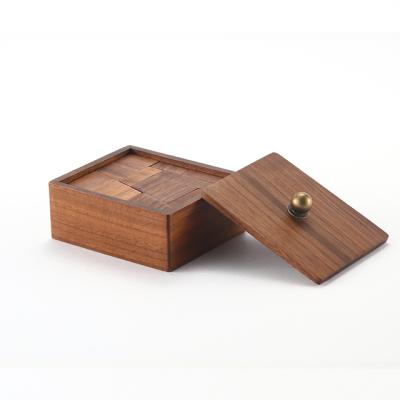 China Recyclable Custom Luxury Solid Wood Double Gift Ring Jewelry Gift Ring Square Small Maple Wood Box for sale