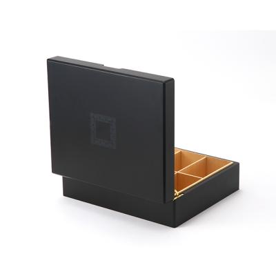 China Custom Matte Black Lacquered 8 Grid Wooden Box MDF Clamshell Tea Gift Box From China Manufacturers Can Be Customized With LOGO for sale