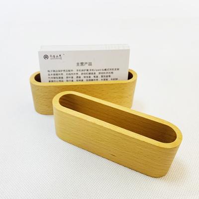 China China Wooden Waterfall Stand Desktop Business Card Holder Business Case Beech Wood Business Card Advertising Rack for sale