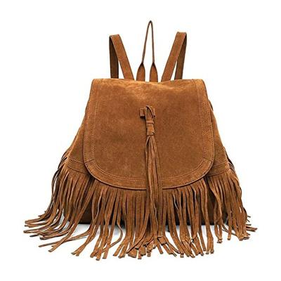 China Lady Women Backpack Purse Suede Fringed Fashion PU Leather Travel Backpack Tassel Shoulder Bag for Girls for sale