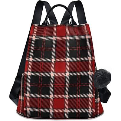 China Lady Backpack Fashion Scottish Plaid Backpack Purses With Fox Pompom School Backpacks for sale