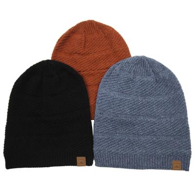 China COMMON Well Made Wool Knitted Beanie Baggy Winter Hat Slouchy With Warm Fleece Band for sale