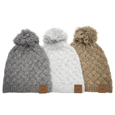 China JOINT Winter Unisex Cotton And Wool Blended Knitted Pom Pom Hats Jacquard Beanie for sale