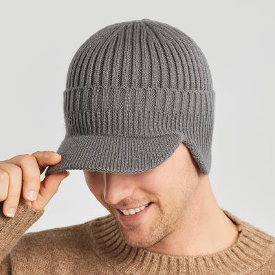 China COMMON Winter Sun Visor Brim Beanie Knit Ear Flap Baseball Warm Sport Covers For Men for sale