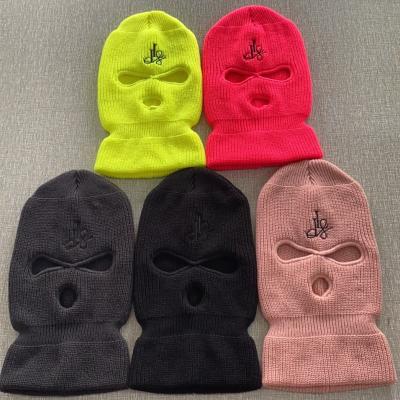 China COMMON Custom Design Knitted 3 Hole Full Cover Face Bandit Rappers Ski Mask Skimask Balaclava Maks With Embroidery Logo for sale