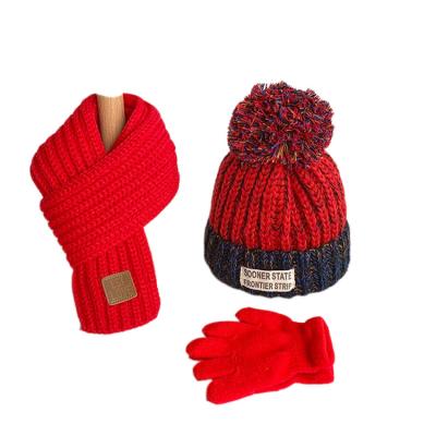 China Wholesale Custom Winter Medium Toddler Beanie Hat and 3 Piece Scarf and Gloves Set for Kids for sale