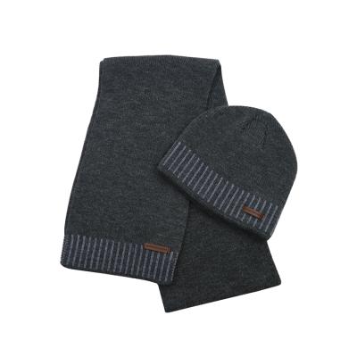 China Long Logo Wool Blended Knitting Winter Customized Unisex Beanie Hat And Scarf Sets For Women And Men for sale