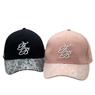 China COMMON Women's Fashion Adjustable Lace Designer 6 Panel Cotton Summer Baseball Cap Hats With Embroidery Custom Logo for sale