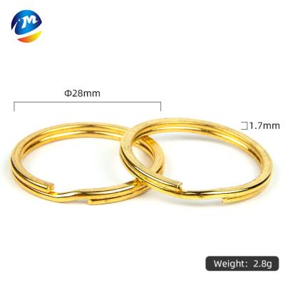 China Custom Keychain Eco-friendly Golden Metal Round Split Flat Iron Key Ring 28mm for sale