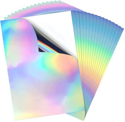 China Amazon Best Seller A4 Size 20 Waterproof Premium Standard Self Adhesive Holographic Sheets Film For Printing And Packaging for sale