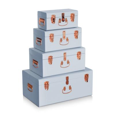 China Stocked Box Set of 4 Trunks for Storage Decorative Metal Trunk with Locks and Handles for sale