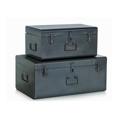 China Stored Set 2 Colored Metal Storage Trunk Locked Trunk Boxes With Handles for sale