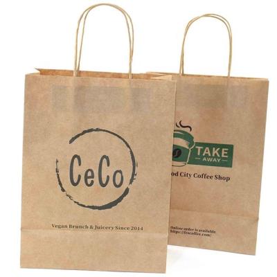 China Latest Recycled Materials Flat Cheap Twisted Paper Handles Wine Bag For Takeaway Food Paper Bag Manufacturers USA for sale