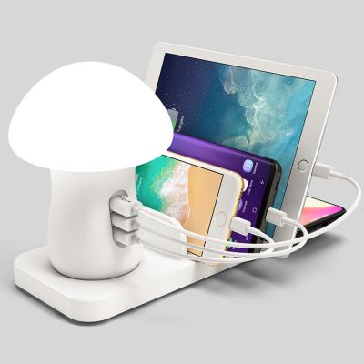 China White Color Charge 3.0 Microphone YM-UD12 Mushroom Function USB Charger 3 Multiple USB PORTS Fast Wireless Charger / Night Lamp for sale