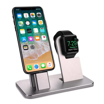 China With 2021 hot new desktop stand aluminum alloy 2 in 1 for apple watch and for iphone wireless charger station for sale