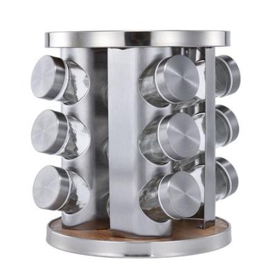 China Steamable 12 Jars with 24 Reusable Labels and 1 Marker Pen Stainless Steel Rotating Standing Spice Holder Organizer for sale