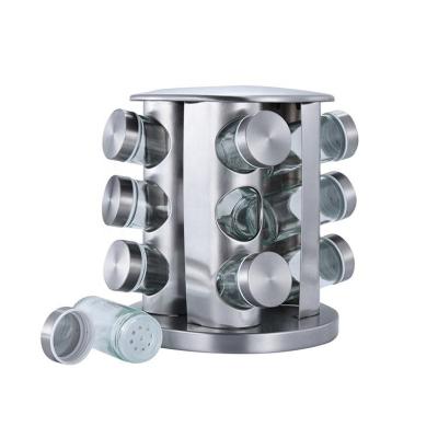 China Wholesale Condiment Shaker Rack Holder Organizer Metal Steamable Jar Kitchen Stainless Steel Storage Spice 16 Rotating Sugar Salt Pepper for sale