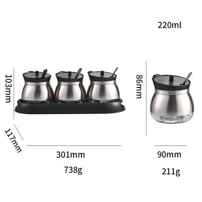 China Freshness preservation kitchen suppliesvanilla powder jar3pcs glass spice jar with enclosing plastic spoon and stainless steel holder for sale