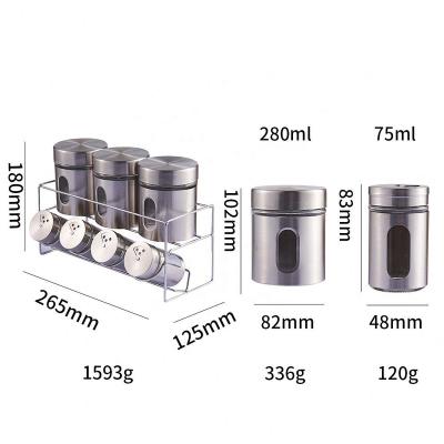 China Freshness Preservation 4pcs 80ml 3pcs 280ml Glass Spice Jar Set with Stainless Steel Casing and Metal Rack Spice Shaker for sale