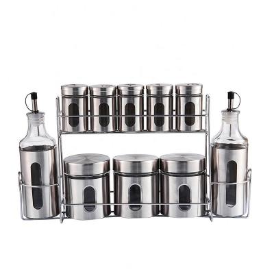 China DF Commerce Seasoning Chamber Viable Storage Canister Glass Spice Jars Rack Set 11 Pieces Jars Rack Rack Tea Coffee Nuts Storage for sale