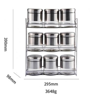 China Viable 8 Set Stainless Steel Cover Glass Spice Jar Rack Food Storage Jar Kitchen Glass Spice Rack for sale