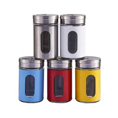 China Viable Wholesale Bottle Shaker Glass Spice Jar Set Stainless Steel Salt and Pepper Storage Containers for sale