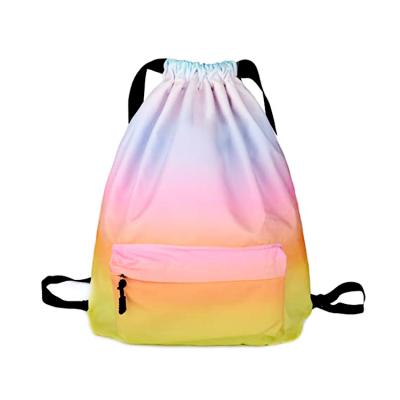 China Anti-theft Fashion Gym Drawstring Backpack Water Resistant String Bag Strap Sports Bag Colorful Nylon Backpack for sale